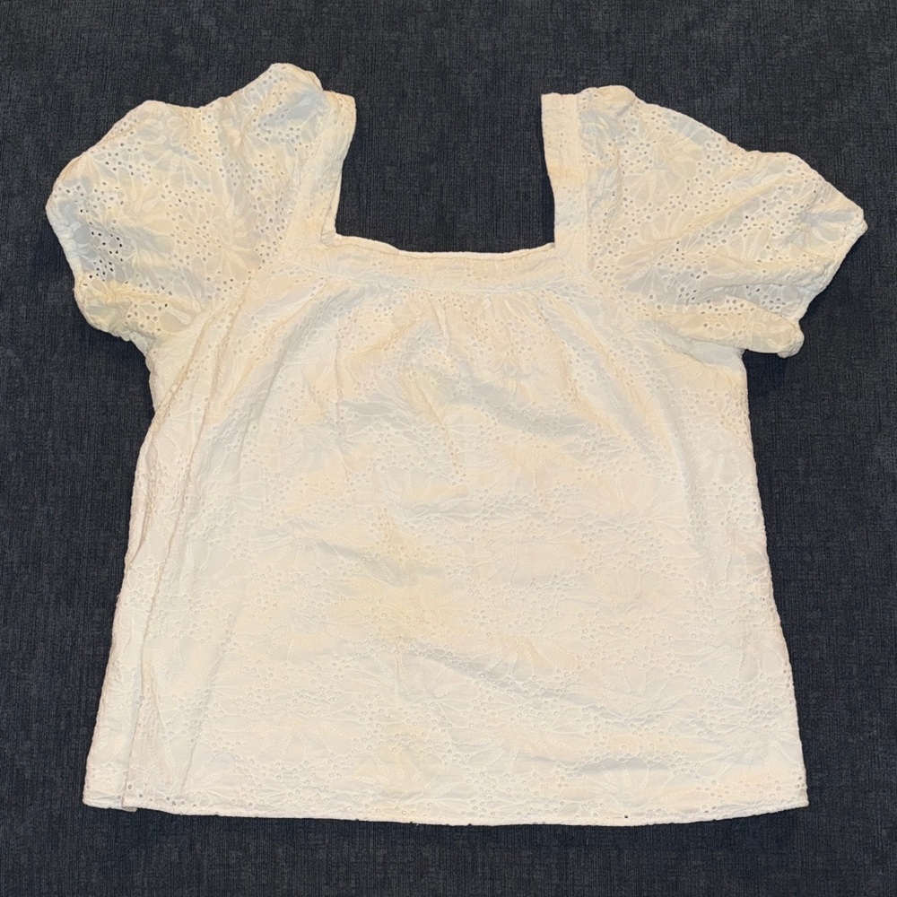 LOFT Ivory Eyelet Puff Sleeve Blouse